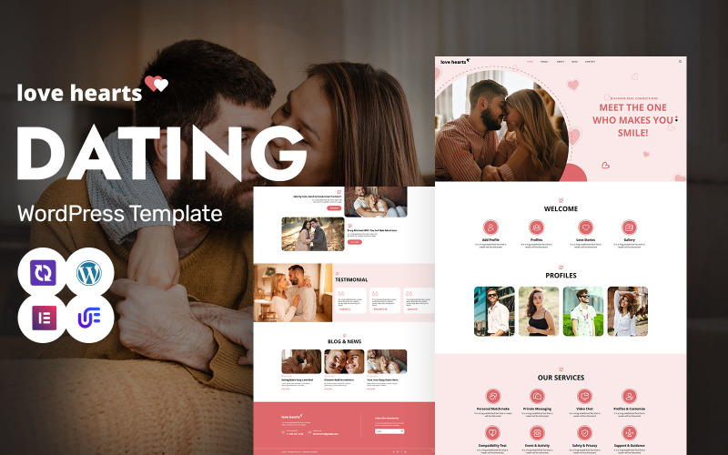 Love Hearts - Online Dating And Matchmaking WordPress Elementor Theme WordPress Theme