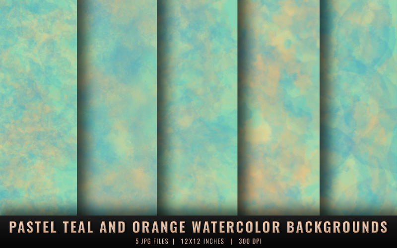 Pastel Teal and Orange Watercolor Backgrounds