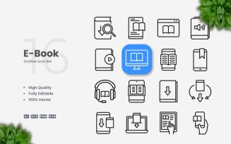 16 E-Book Outline Icon Set