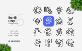 16 Earth Day Outline Icon Set