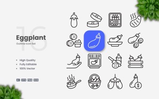 16 Eggplant Outline Icon Set