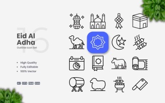 16 Eid Al Adha Outline Icon Set