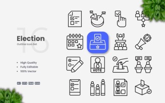 16 Election Outline Icon Set