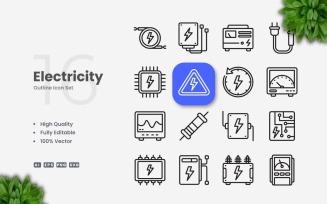 16 Electricity Outline Icon Set