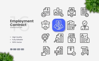 16 Employment Contract Outline Icon Set