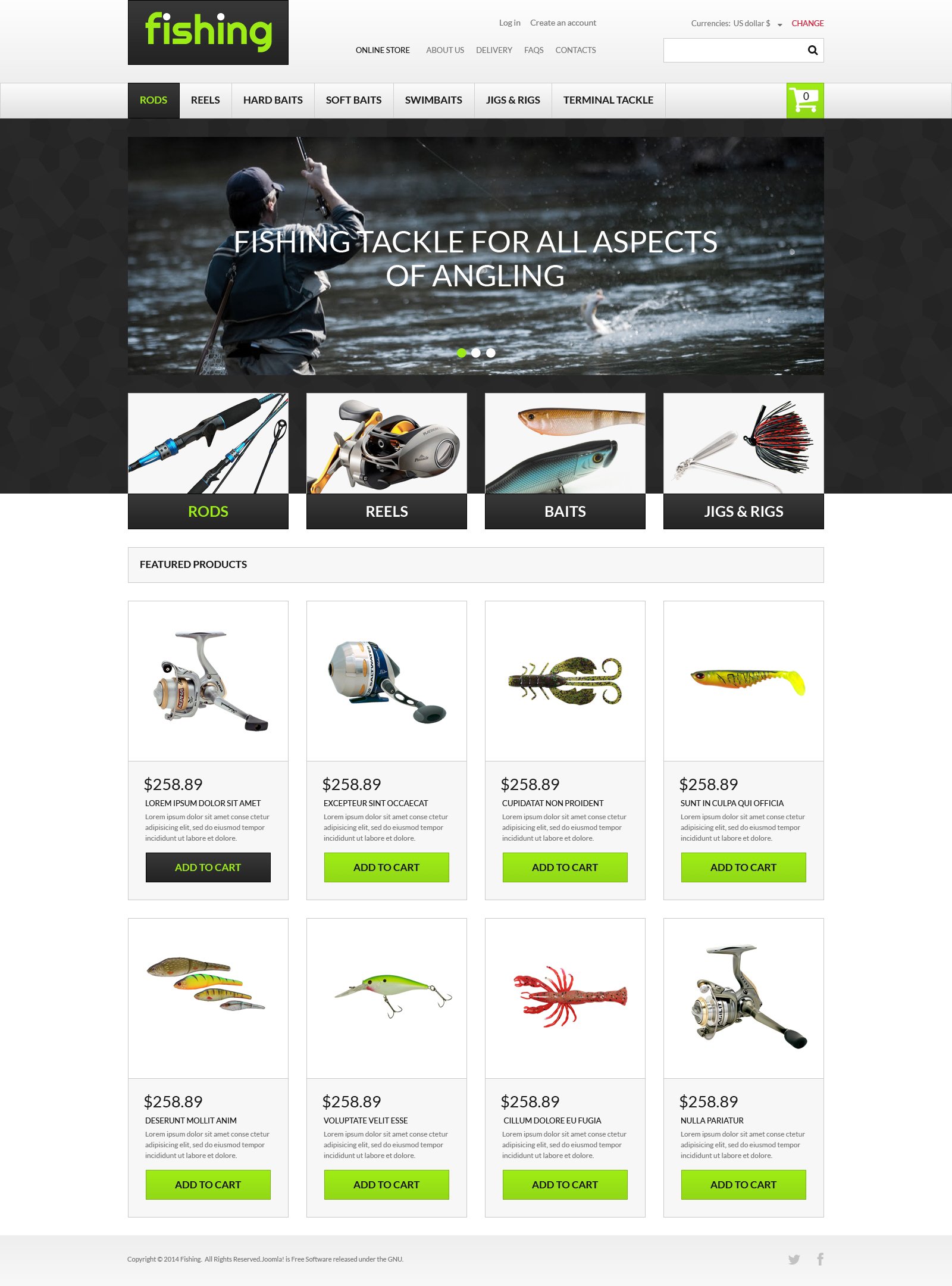 "Varity of Fishing Equipment" VirtueMart Template №49441 - screenshot