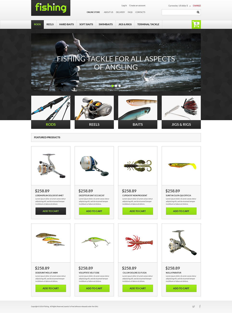 Varity of Fishing Equipment VirtueMart Template New Screenshots BIG