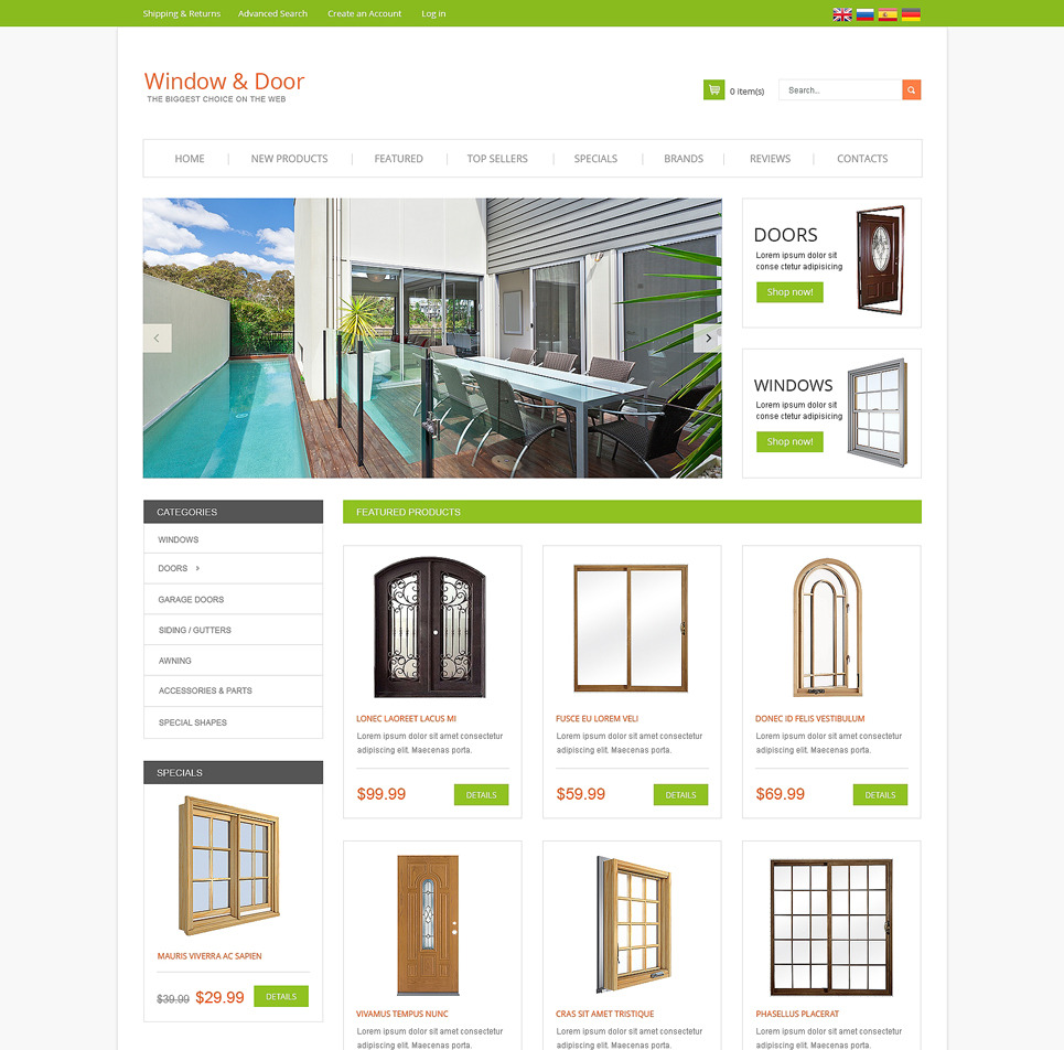 Windows & Doors osCommerce Template Big Screenshot Windows & Doors OsCommerce Template New Screenshots BIG