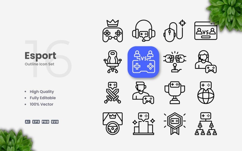 16 E-Sport Outline Icon Set