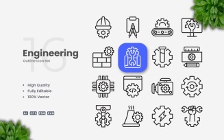 16 Engineering Outline Icon Set