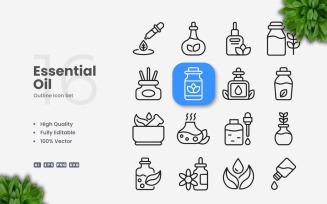 16 Essential Oil Outline Icon Set