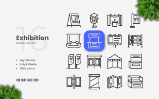 16 Exhibition Outline Icon Set