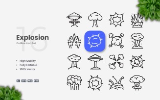16 Explosion Outline Icon Set