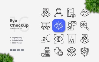 16 Eye Checkup Outline Icon Set