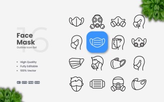 16 Face Mask Outline Icon Set