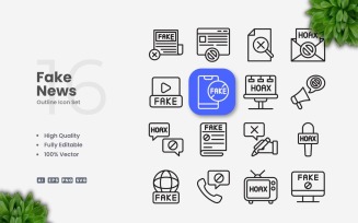 16 Fake News Outline Icon Set