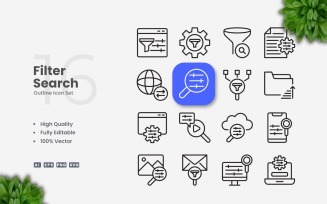 16 Filter Search Outline Icon Set