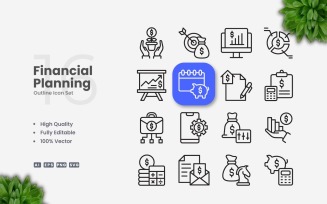 16 Financial Planning Outline Icon Set