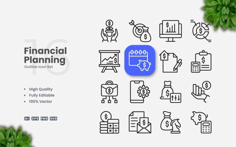 16 Financial Planning Outline Icon Set