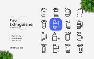 16 Fire Extinguisher Outline Icon Set