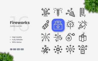 16 Fireworks Outline Icon Set