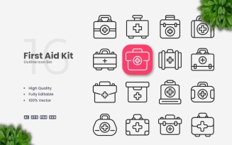 16 First Aid Kit Outline Icon Set