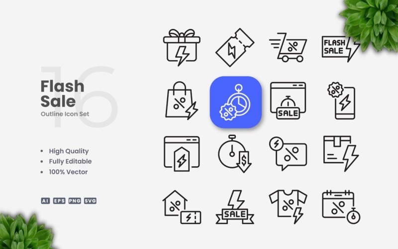 16 Flash Sale Outline Icon Set