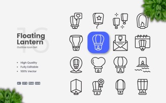16 Floating Lantern Outline Icon Set
