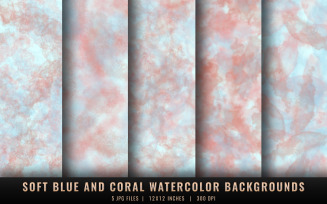 Soft Blue and Coral Watercolor Backgrounds
