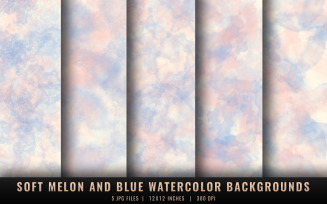 Soft Melon and Blue Watercolor Backgrounds