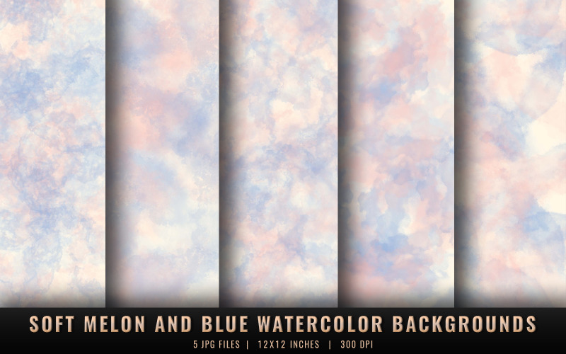 Soft Melon and Blue Watercolor Backgrounds