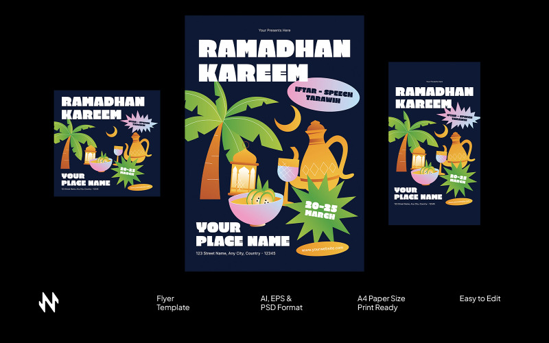 Creative Navy Ramadan Kareem Flyer Corporate Identity