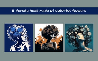 Female head made of colorful flowers