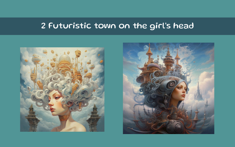 Futuristic town on the girl's head Illustration