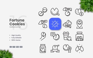 16 Fortune Cookies Outline Icon Set