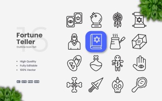 16 Fortune Teller Outline Icon Set