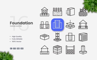 16 Foundation Outline Icon Set