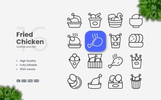 16 Fried Chicken Outline Icon Set
