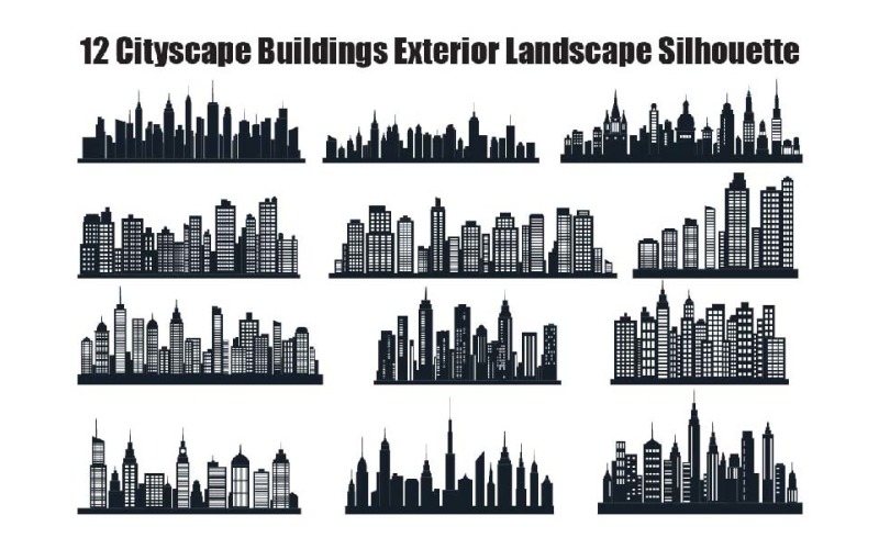 12 Cityscape Buildings Exterior Landscape Silhouette Illustration