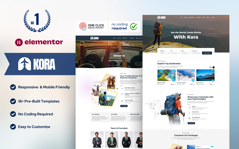 Kora — Travel & Tour Agency WordPress Elementor Template Kit Elementor Kit