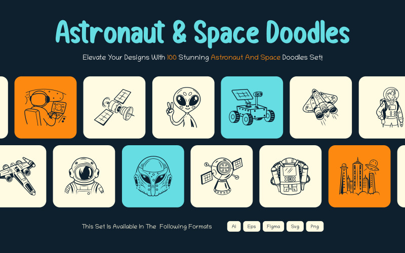 Astronaut and Space Doodles Set Icon Set