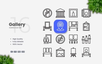 16 Gallery Outline Icon Set