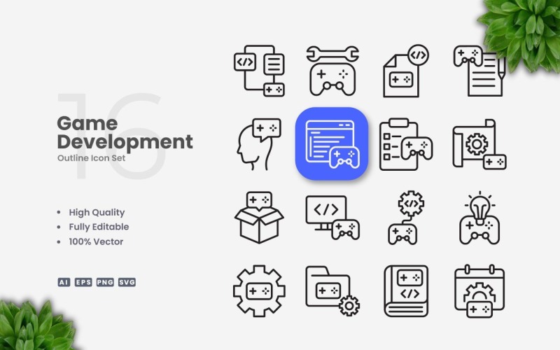 16 Game Development Outline Icon Set