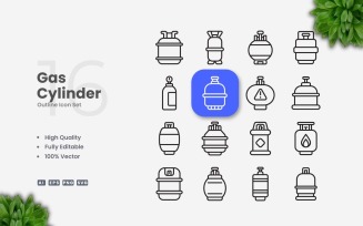 16 Gas Cylinder Outline Icon Set