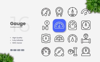 16 Gauge Outline Icon Set