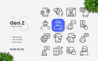 16 Gen Z Outline Icon Set