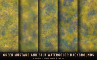Green Mustard and Blue Watercolor Backgrounds