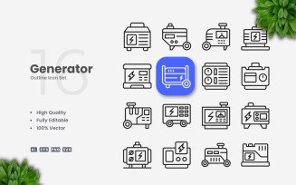 16 Generator Outline Icon Set