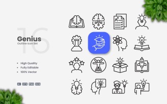 16 Genius Outline Icon Set