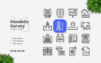 16 Geodetic Survey Outline Icon Set